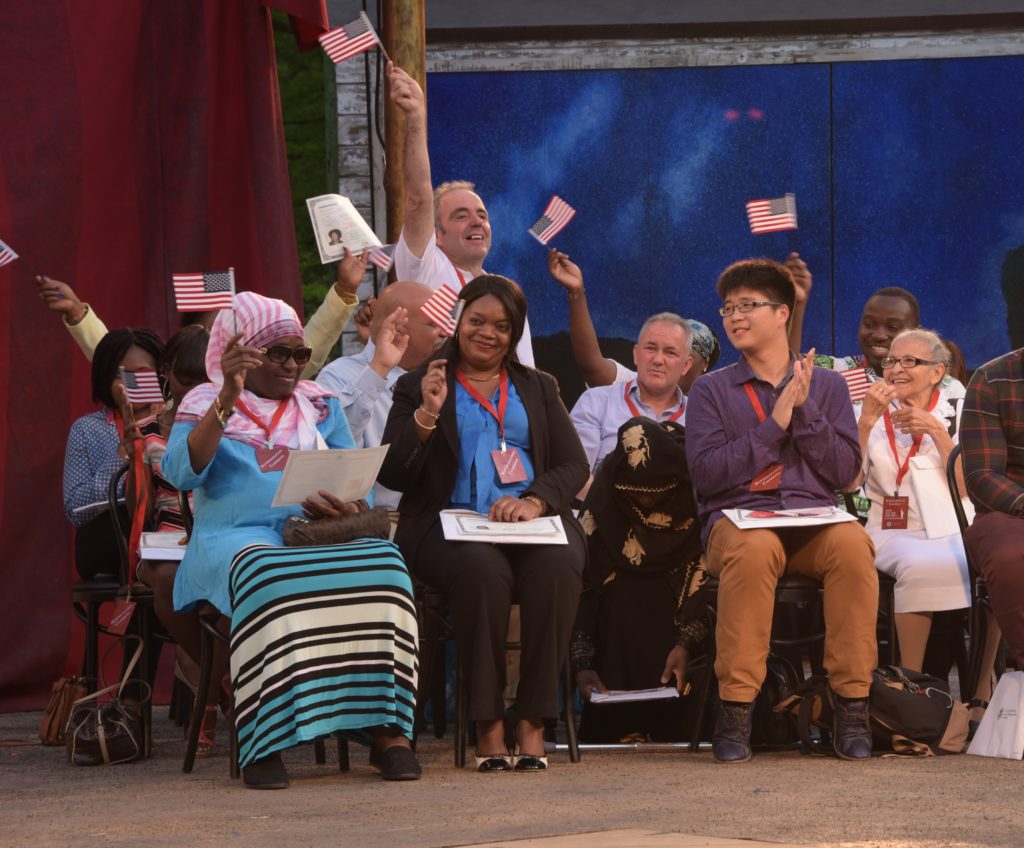 NEW YORK – Secretary Homeland Security Jeh Johnson participates in a special Naturalization Ceremony on World Refugee Day held at the Delacorte Theater in New York City June 20, 2016. During the event, 19 people, who were mostly asylum seekers and refugees, became Naturalized U.S. Citizens. Official DHS photo by Jetta Disco.