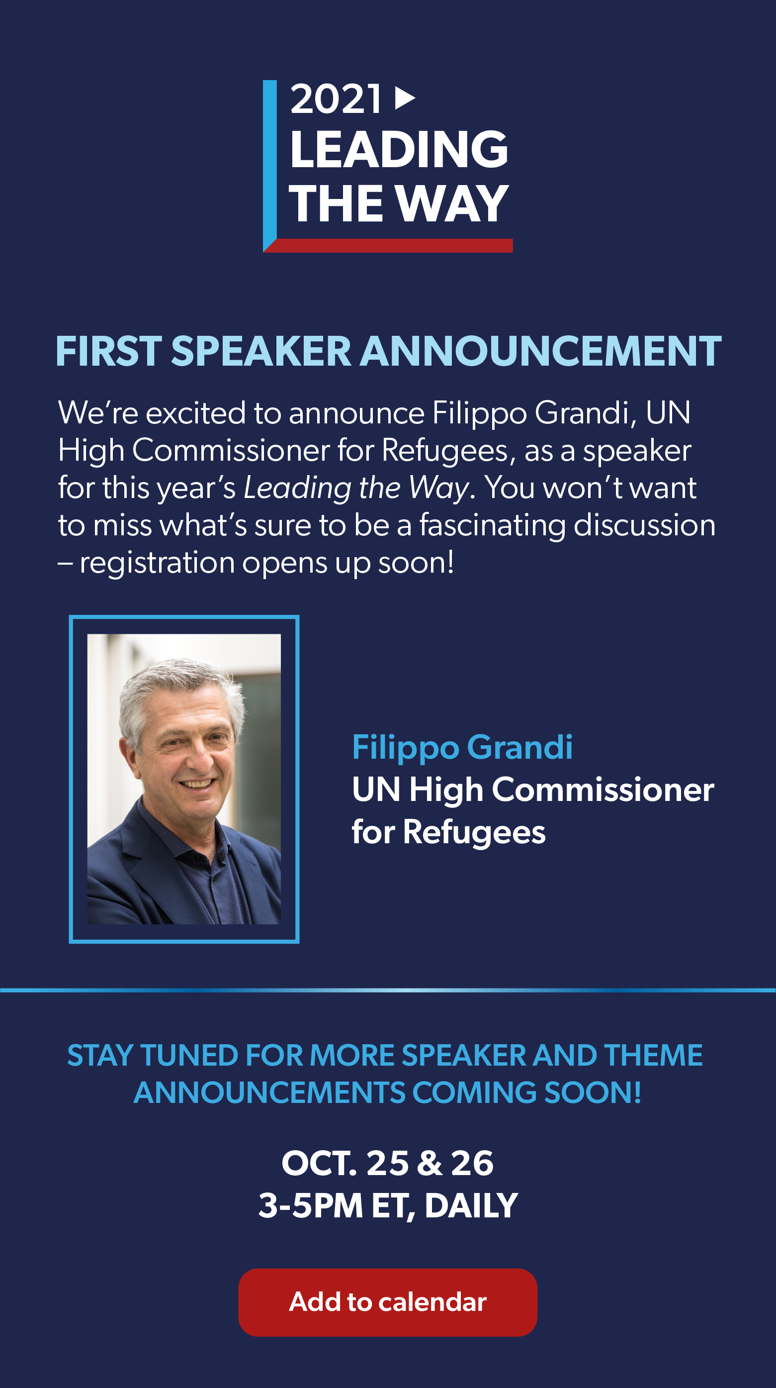 Big Announcement! Filippo Grandi is confirmed to speak at Leading the Way 2021