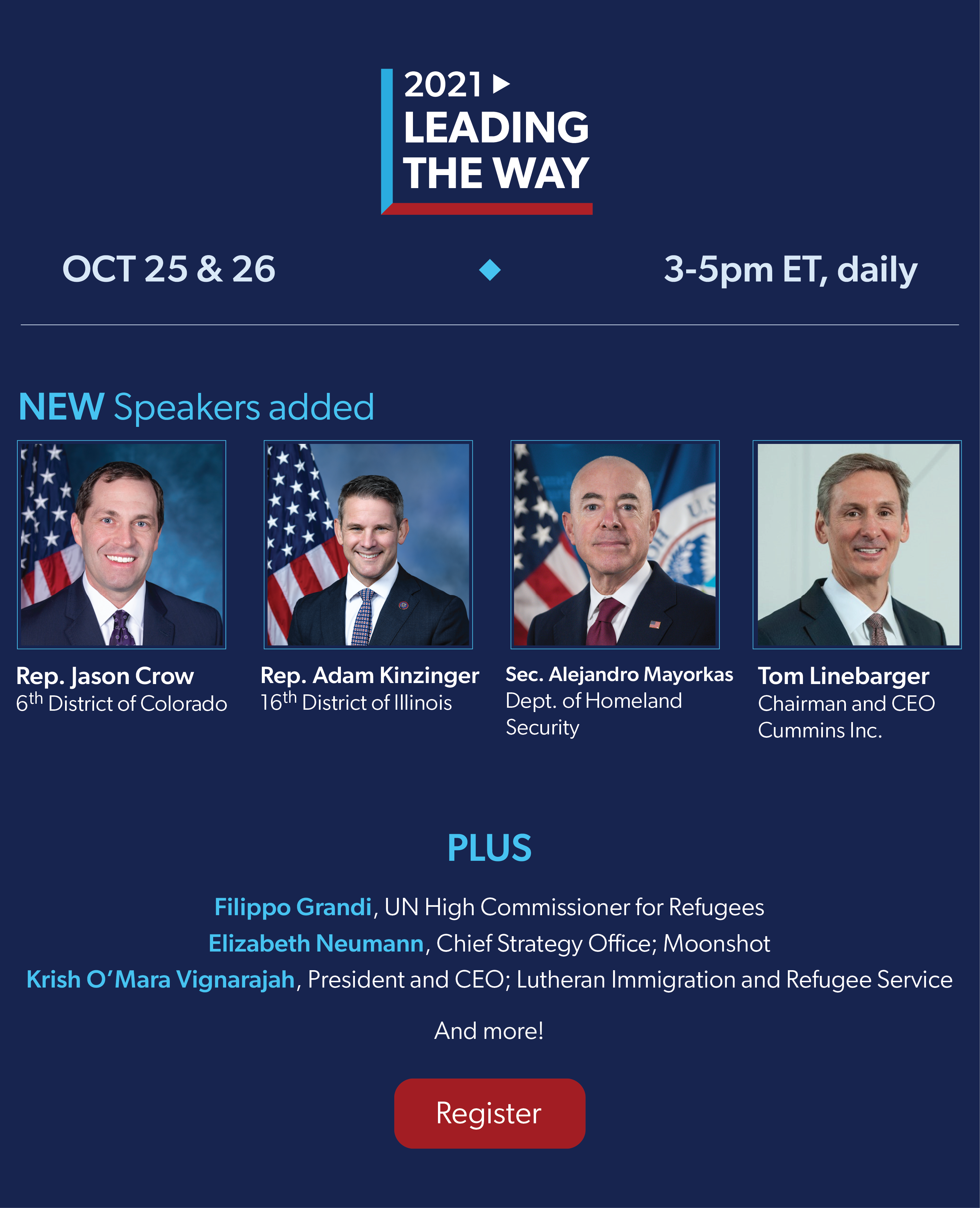 Mayorkas, Crow, Kinzinger to join us at Leading the Way